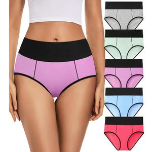 Womens Cotton Mid High Waisted Underwear Comfort Panties 5 Pack Briefs (M)