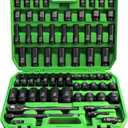 SWANLAKE 1/2" Drive Impact Socket Set, 66-Piece Standard SAE (3/8"-1-1/4") and Metric (8-24mm) Size, 6 Point, Cr-V, 1/2-Inch Drive Ratchet Handle, Extension Bar, Impact Universal Joint