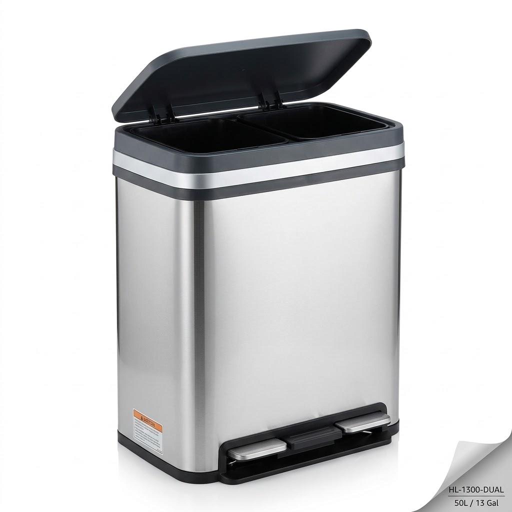 Kitchen Trash Can with Lid, 13 Gal Stainless Steel Pedal Garbage Can
50L Fingerprint Pedal Trash Can with Removable Inner Bucket and Lid Soft Close, Rubbish Bin for Home Office, Black