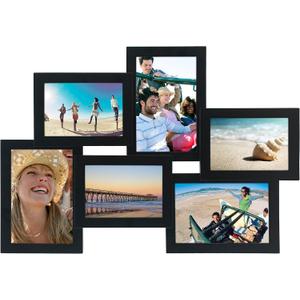 Malden International Designs Crossroads Puzzle Collage Picture Frame, 6 Option, 3-3.5x5 & 3-4x6, Black