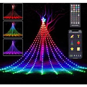 12FT Outdoor Christmas Decorations, Smart RGB Color Changing Christmas Hanging Waterfall String Lights, APP Remote Control, DIY Multi-Color Lightshow, Music Sync, Outside Xmas Lights Decor