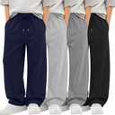 4 Pack Boys Baggy Sweatpants Teen Youth Casual Pants Open Bottom Kids Athletic Drawstring Joggers with Pockets (11-12 Years, Black, Gray, Navy Blue, Light Gray)