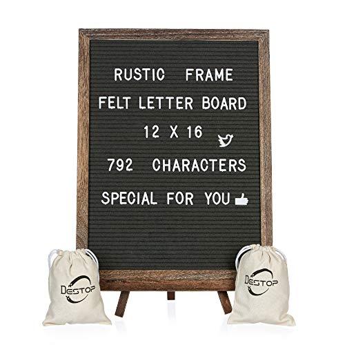 Felt Letter Board with Rustic Vintage Frame and Stand 12x16 inch,Grey Changeable Letter and Message Board Includes 792 Letters, Numbers and Symbols, Hook to Hang, 2 Canvas Bags