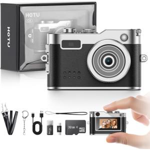 Mini Digital Camera, Keychain Camera 1080P HD with 2MP Lens, Flash, Video Recording, 32G Card Included, Portable and Compact Retro Vlog Camera for Travel, Kids, Black