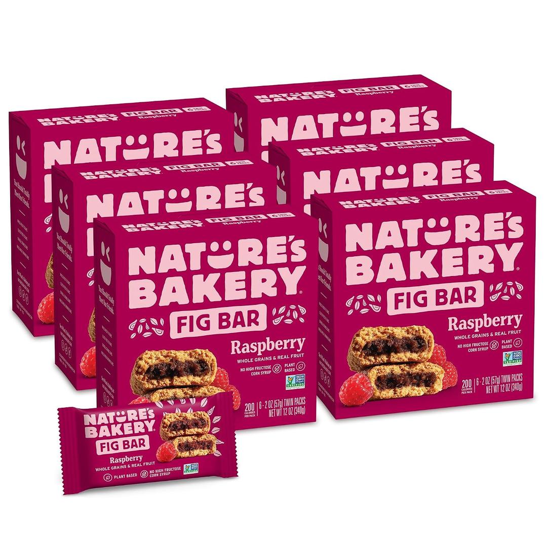 Natures Bakery Whole Wheat Fig Bars, Raspberry, Real Fruit, Vegan, Non-GMO, Snack bar, 6 Count (Pack of 6)