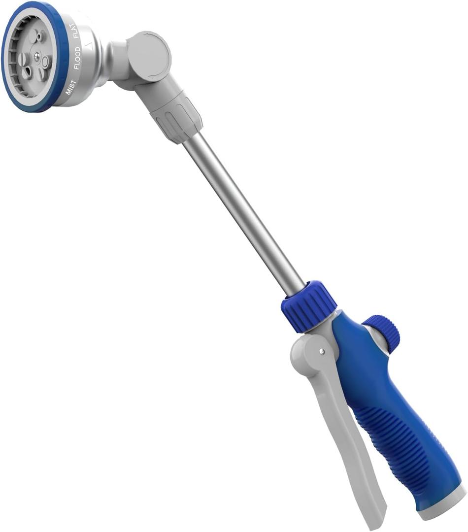 Watering Wand, 16" Aluminum Garden Hose Nozzle with 180 Rotating Ratchet Head, 9 Spray Patterns & Adjustable Flow Control - Perfect for Water Hanging Baskets and Shrubs