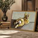 Framed Vintage Easter Bunny Wall Art, Cute Rabbit Pictures Wall Decor, Rustic Farmhouse Animal Paintings Canvas Prints Cottagecore Home Decor for Living Room Nursery Bedroom 12x16 inch
