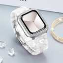 Resin Watch Bands with Case Compatible with Apple Watch 40/41/44/45mm Women Men Watch Strap with Glitter Bling Protective Cover Wristband Fit for iWatch Series9 8 7 SE SE2 6 5 4, Pearl White 40mm
