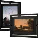 5x7 Rotating Picture Frame 2 Pack, Two-Sided Viewing Display Photo Pine Wooden Real Glass, Vertical or Horizontal Free-Standing Desk Tabletop Frame, Black