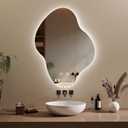 Yeeke Irregular Bathroom Wall Mirror, Asymmetrical LED Bathroom Mirror with Lights, Anti-Fog Backlit Mirror with 3 Color Dimmable Lighting, Light Up Bathroom Vanity Mirror, Vertical 36" H x 27" W