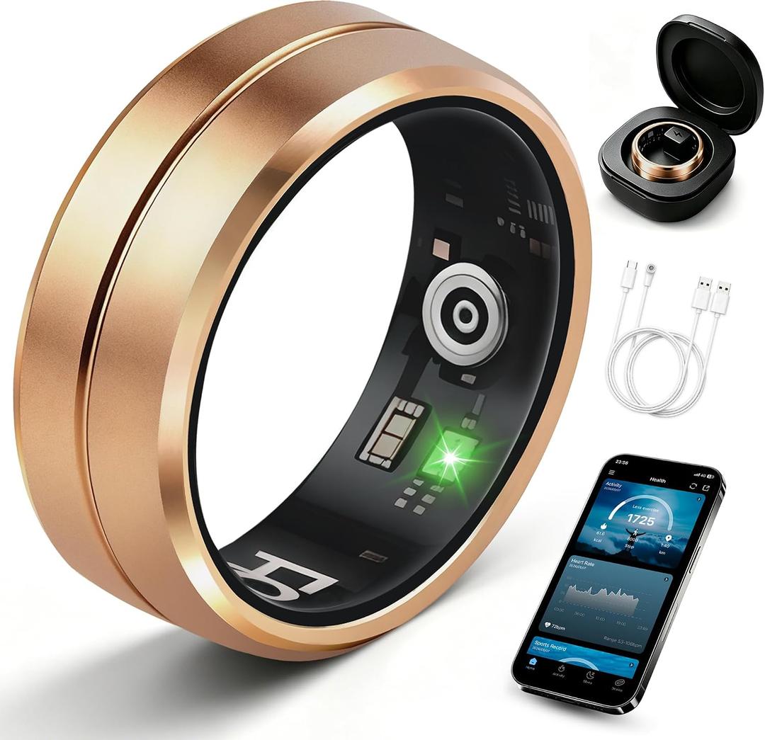 Smart Ring for Women Men, All-New Matte Scratch-Resistant Design, Health & Fitness Tracker for Sleep, Stress & Activity Monitoring, Long Battery Life, Waterproof, No App Fee, Rose Gold 9