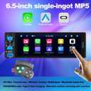 6.5" Single Din Car Stereo Wireless Apple CarPlay Android Auto, Car Radio Bluetooth 5.2, FM/AM/RDS, IPS HD Touchscreen, Type-C Fast Charging