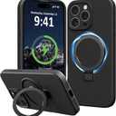 Compatible with iPhone 16 Pro Max Case Stand, Slim Liquid Silicone Phone Cases Fit for iPhone 16 Pro Max Compatible with MagSafe Magnetic Ring Kickstand Case Full Camera Protection, Black