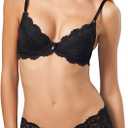 Smart & Sexy Womens Iconic Lace Push Up Bra (36D, Black Hue)