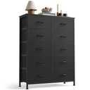  Sweetcrispy 10 Drawer Fabric Dresser Storage Tower with Bins, Tall Chest Organizer for Bedroom Closet Hallway, Steel Frame Wood Top Easy Pull Handles,Black: Home & Kitchen
