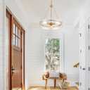Dia 21 Inch Modern Glass Chandelier for Dining Room, 3-Light Vintage Chandelier for Foyer, Gold Pendant Light for Farmhouse Bedroom Entryway Kitchen