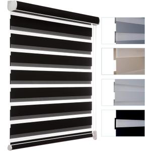 MYshade Custom Size Zebra Roller Shades Blackout(85%) Corded Zebra Blinds for Indoor Windows Dual Layer Black Shades for Bedroom Bathroom Living Room Office Easy to Install