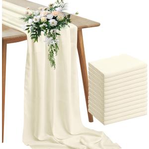 Horbaunal 12 Pack Ivory Chiffon Table Runners 10FT Sheer Chiffon Runner 29x120 Inches Romantic Boho Rustic Table Runner for Wedding Party Bridal Baby Shower Table Decorations
