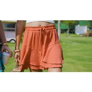 Boho Skirt with Shorts Underneath Mini Ruffle Flowy Swing Skorts Orange L