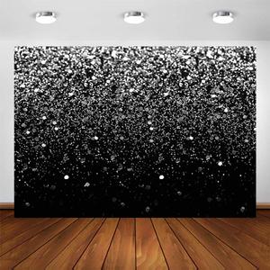 COMOPHOTO Silver Bokeh Black Backdrop 7x5ft Birthday Party Themed Photography Background Silver Dots Decorations Wedding Birthday Party Events Banner Photo Booth Backdrop