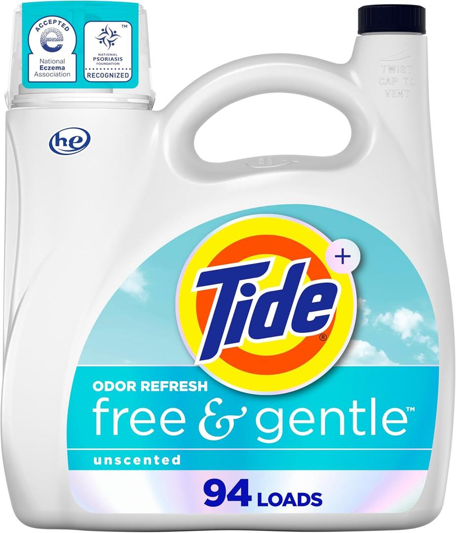 Tide Free and Gentle Odor Refresh Laundry Detergent Liquid, 94 Count, 132 fl oz, Hypoallergenic Laundry Detergent