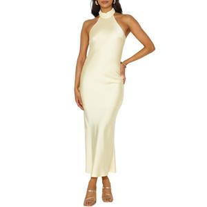 Phicia Sexy Satin Halter Neck Backless Maxi Dress for Women Elegant Tie Cowl Back Formal Wedding Guest Dress for Summer Large