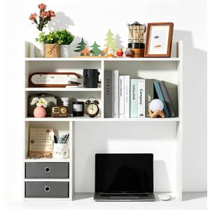 Deli Desktop Bookshelf, High-Capacity Desk Hutch Organizer with 7 Shelves and 2 Drawers for Computer Desk, Desk Shelf Organizer for Dorm Office Home, White