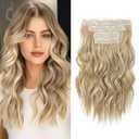 Hair Extensions, 14" Short Clip in Hair Extensions 4PCS Beach Wave Blonde Natural Soft Synthetic Hairpiece for Women - Honey Blonde with Highlights