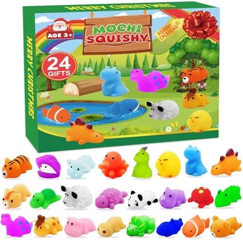2025 Mochi Advent Calendar, 24 Days Christmas Countdown Calendar Mochi Squishy Stress Relief Toys for Kids Girls Boys Teens Toddlers Christmas Party Favors Gifts