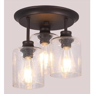 Semi Flush Mount Ceiling Light with Seeded Glass Shades for Kitchen Hallway and Dining Room, 3-Lights Rustic Ceiling Light Fixtures in Oil Rubbed Bronze.
