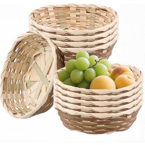 10 Pack Round Bamboo Gift Baskets, 7" Small Woven Bread & Fruit Basket for Kitchen Restaurant Display, Party Decor Serving Storage