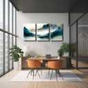 3Pcs Blue Watercolor Mountains Canvas Wall Art Teal Nature Wilderness Modern Ink painting Decor Pictures Abstract Smoke Forest Posters Prints for Bedroom Office Living Room Home Decoration (16L" x 12W")