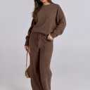 ANRABESS Women's Fuzzy Fleece Pajama Sets 2 Piece Outfits Long Sleeve Top Wide Leg Pants Lounge Matching Set 2025 Fall Winter (Brown, L)