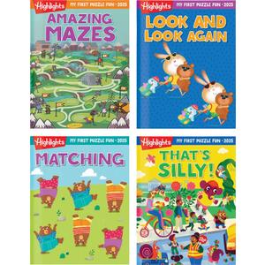 Highlights My First Puzzle Fun 2025 Puzzle Books for Kids Ages 3-6, 4-Book Set of Matching, Mazes, Spot-The-Differences, and More Travel-Friendly Screen Free Brain-Boosting Activities