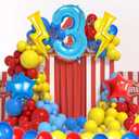 40 Inch Blue 3 Balloon Number, Latex Red Black Yellow Balloons, Mylar Lightning Balloons for Kids Cartoons Theme 3th Birthday Baby Shower Decorations