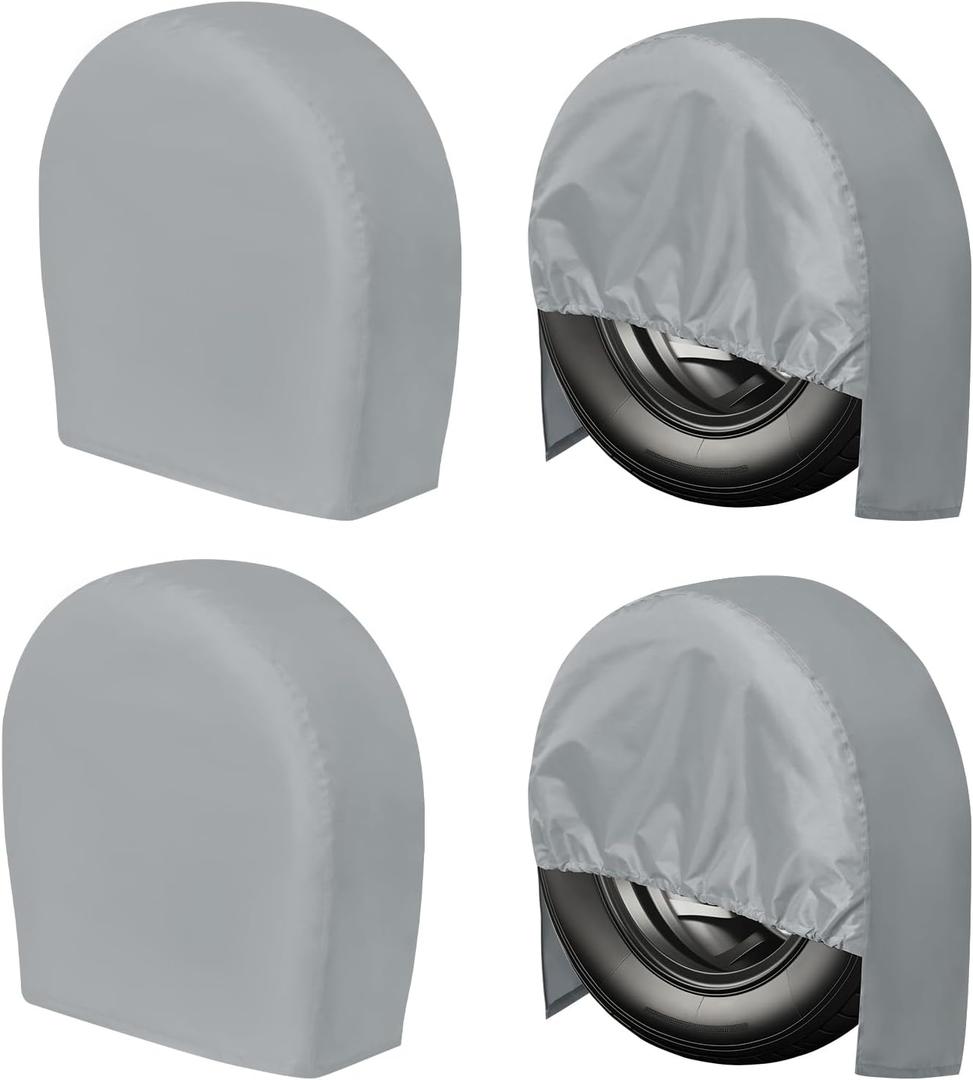 PureFit RV Tire Covers Set of 4 - UV Resistant Trailer Wheel Covers for Camper, SUV, Jeep, Trucks, Trailers and RV, Universal Tire Protecor Fits 24"-26" Inch Tire, Gray