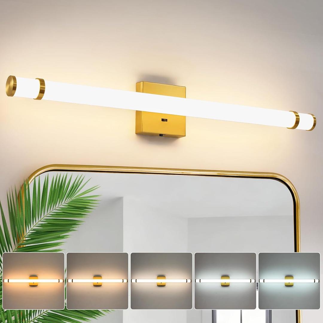 LED Modern Bathroom Light Fixtures Over Mirror - 31 Inch Gold Vanity Lights for Bathroom with Acrylic Shade 19W Dimmable 5CCT Bathroom Sconces Wall Lighting (Built-in Dimmer)