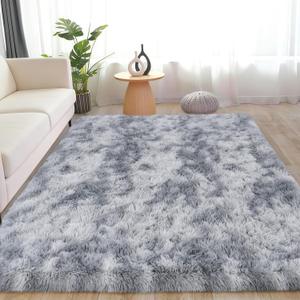 Rug for Living Room Bedroom, 5x7 Area Rugs for Living Room, Ultra Soft Modern Shaggy Carpets Fuzzy Rug for Boys Girls Dorm Nursery Home Decor Aesthetic, Upgrade Non-Slip Durable, Tie-Dye Silver Grey