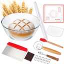 7 Pcs Large Glass Bowl for Sourdough Bread starter 4.7 Quart Glass Mixing Bowl for Sourdough Bread with Lid Sour Dough Breads Baking Supplies Clear Proofing Bowls Include Sour Dough Making Tools