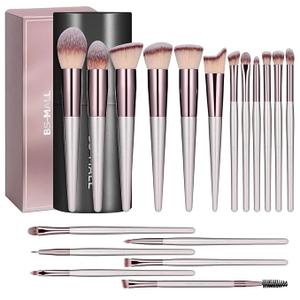 BS-MALL Makeup Brush Set 18 Pcs Premium Synthetic Foundation Powder Concealers Eye shadows Blush Makeup Brushes with black case (B-Brown)