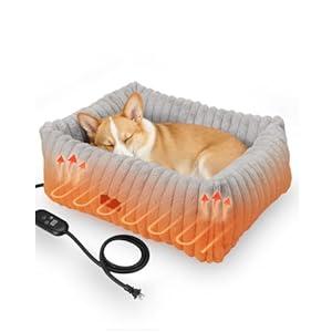 PETEMPO Heated Cat Bed Indoor, Pet Bed with 6 Temperature & 5 Timer Settings, Fluffy Cat Couch with Removable Machine-Washable Cover for Dogs Kitten Puppy in Winter, UL & FCC Certified, Medium, Grey