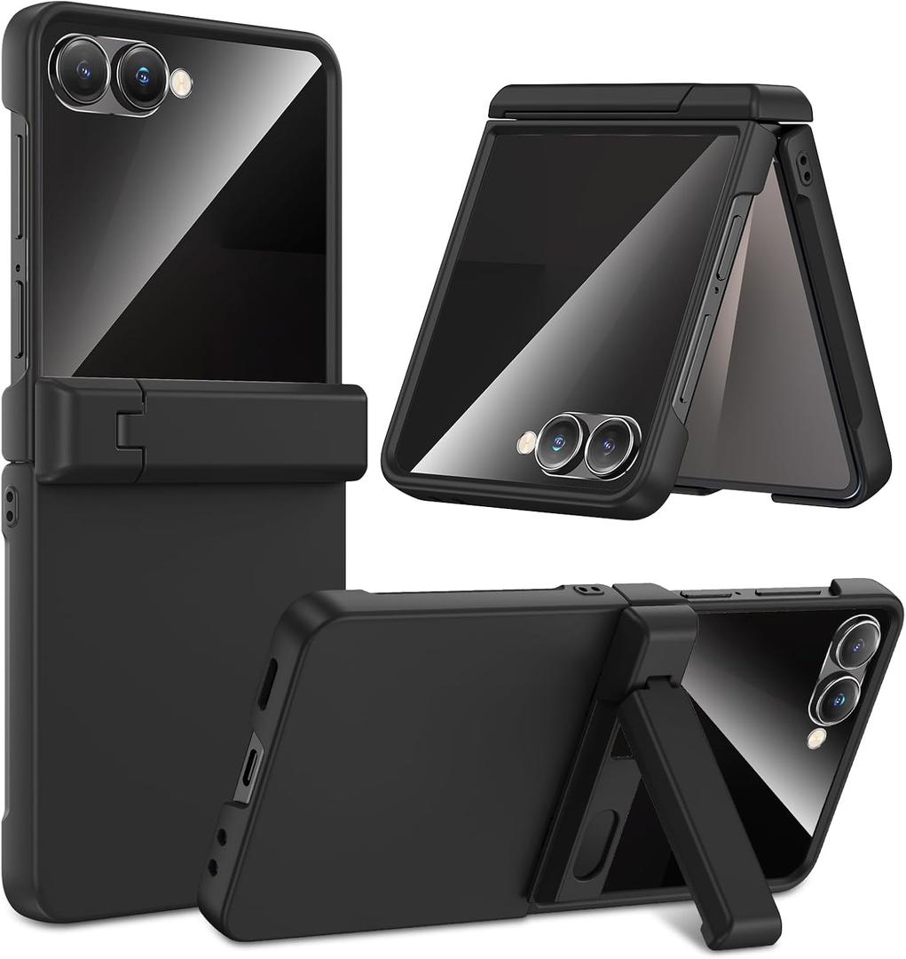 Maxdara for Z Flip 7 Case, with [Privacy Screen Protector] [Hidden Kickstand] [Hinge Protection] [Support Wireless Charging] Phone Cover for Samsung Galaxy Z Flip 7 5G, Black (Privacy Screen)