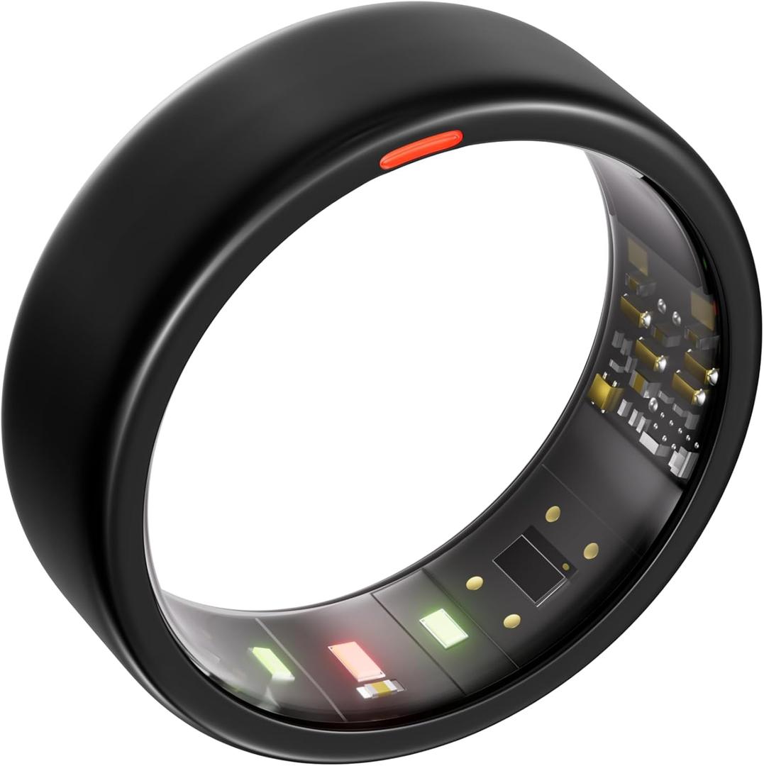 Smart Ring - Sleep/Stress/HR Tracker - Size First with Sizing Kit - Up 5-7 Days Battery Life - Using Wireless Charging Case - No APP Subscription - iOS/Android Compatible (Black, Size 9)