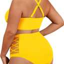 American Trends Womens Plus Size Bikini Set - Tummy Control, High Waisted 2 Piece Swimsuits Bathing Suits (Yellow, XXL)