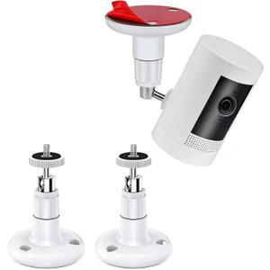 2 Pack Adjustable Security Wall Mount for Ring Stick Up Cam & Ring Outdoor Cam Plus, Indoor Outdoor Mount Bracket for Arlo HD/2/3/4, Ceiling Mount Kit, VHB Adhesive or Screw, No Drill (White)