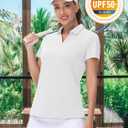 TACVASEN Women's V-Neck Polo Shirts UPF 50+ Short Sleeve Sun Protection Quick Dry Golf Polos Collared Shirt (White, L)