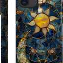 Generic Case Compatible with iPhone 12 - Glossy Hybrid Durable Shockproof Phone Cover,Cases for Woman Girl - Moon Stars Celestial Glass