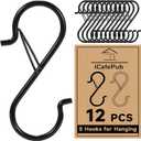 12 PCS S Hooks for Hanging with Safety Buckle, 3.5 inch Heavy Duty Metal S Shaped Hooks for Kitchen Utensil, Cups, Pots, Plants, Bags, Hats (Black)