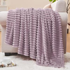 BEDELITE Fleece Throw Blanket for Couch – 3D Ribbed Jacquard Soft and Warm Decorative Fuzzy Blanket – Cozy, Fluffy, Plush Lightweight Dusky Violet Throw Blankets for Bed, Sofa, 50x60 inches