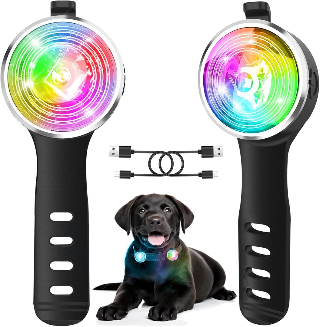 Tubasion 2-Pack Dog Lights for Night Walking, Upgraded 8 Modes Rechargeable Dog Collar Lights for Nighttime Clip On, IPX6 Waterproof and Silicone Band Safety Lights for Dog Collars